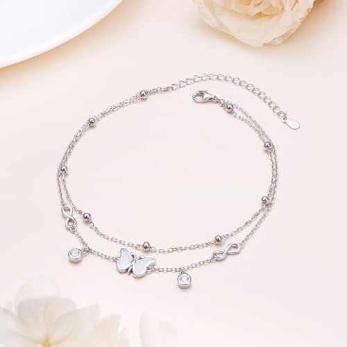 Anklets for Women 925 Sterling Silver Blue Evil Eye Infinity Butterfly Adjustable Multilayer Layered Summer Beach Ankle Bracelet Foot Chain Jewelry for Women - style: Infinity & Butterfly
