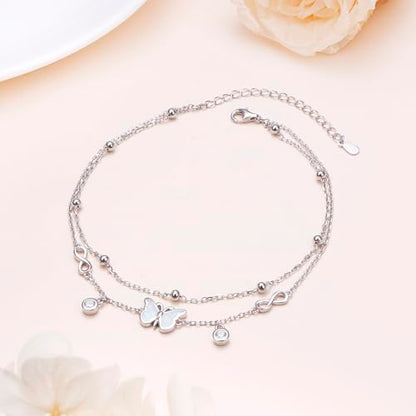 Anklets for Women 925 Sterling Silver Blue Evil Eye Infinity Butterfly Adjustable Multilayer Layered Summer Beach Ankle Bracelet Foot Chain Jewelry for Women - style: Infinity & Butterfly