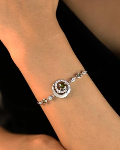FANCIME Birthstone Bracelets 925 Sterling Silver Moon and Star Bangle Charm Bracelet Fine Jewelry Anniversary Birthday Mothers Day Gifts for Mom Her Women, Adjustable Chain 6.7"+1.2" Extend - color: link-8-peridot