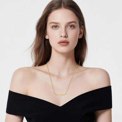 Gold Cross Necklace for Women, 18K Gold Plated Trendy Minimalist Cross Pendant Necklace, Dainty Chain Choker Necklace Faith Jewelry Gift - style: Cross-Shaped