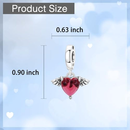 925 Sterling Silver Charms fits Bracelets and Necklace Pendant Bead Charms Jewelry Gift for Women Family Friends - style: Red Love Heart Charm