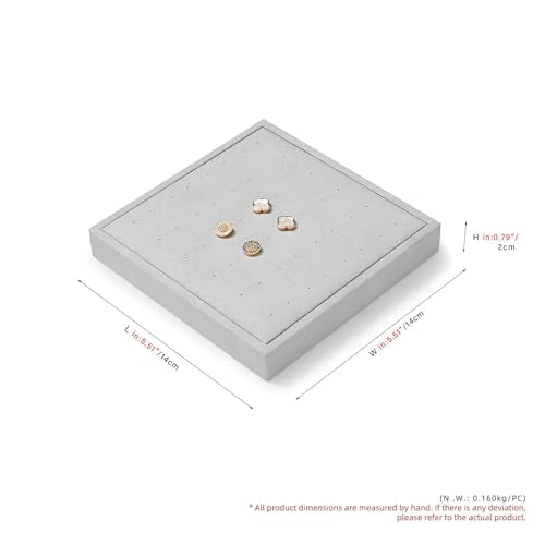 Microfiber Jewelry Stud Earring Tray Display Tray | Earring Display Organizer Tray Gray - size: 5.52" x 5.51" x 0.78"