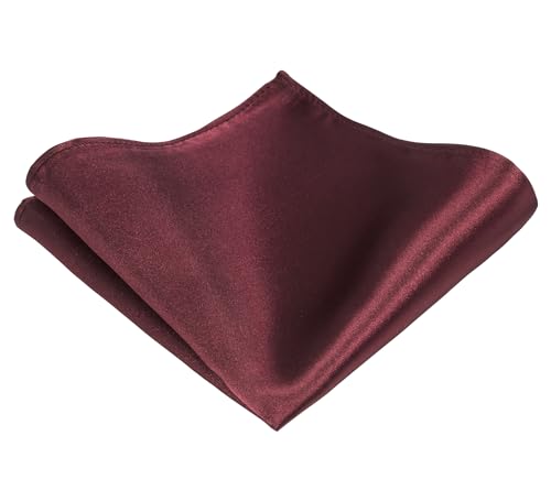TIE G Solid Satin Woven dyed Color Formal Black Necktie and Pocket Square Sets in Gift Box - color: Maroon Burgundy
