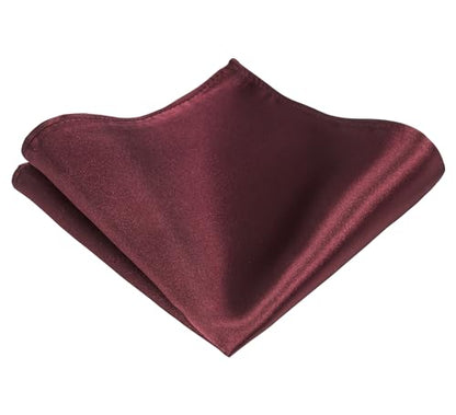 TIE G Solid Satin Woven dyed Color Formal Black Necktie and Pocket Square Sets in Gift Box - color: Maroon Burgundy