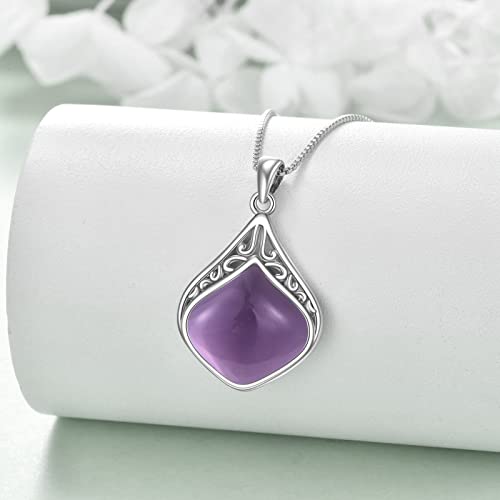 YAFEINI Teardrop Necklace Sterling Silver Filigree Irish Pendant Necklace Natural Stone Moonstone/Lapis Lazuli/Larimar/Moss Agate Necklace Jewelry - color: Amethyst teardrop necklace