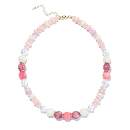 RISHEGAE Chunky Beaded Necklace for Women Boho Resin Beaded Choker Necklace Adjustable Surfer Beach Strand Necklaces Gold Handmade Acrylic Beads Jewelry Gift for Women - color: Style 2pink