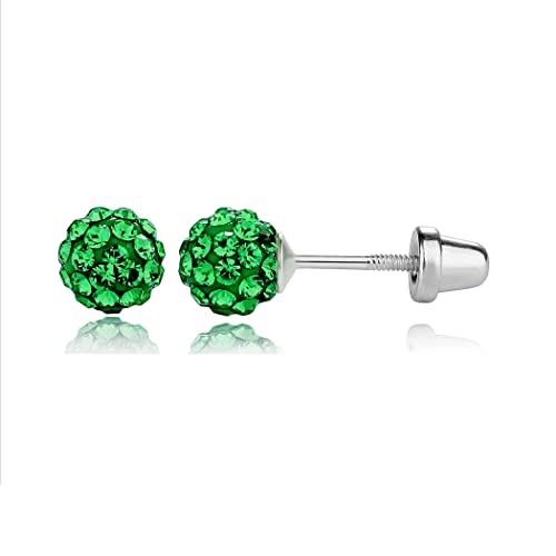 Cherished Moments .925 Sterling Silver Simulated Birthstone Pave Ball Screw-Back Earrings for Little Girls and Kids - color: 05-May