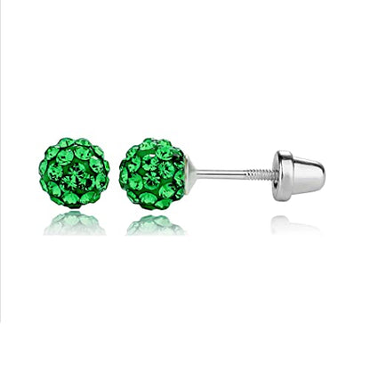 Cherished Moments .925 Sterling Silver Simulated Birthstone Pave Ball Screw-Back Earrings for Little Girls and Kids - color: 05-May