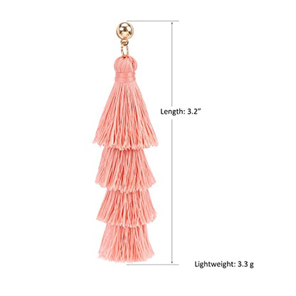 BaubleStar Bohemian Layered Tassel Drop Earrings for Women | Lightweight Statement Party Festival Jewelry - color: Blush