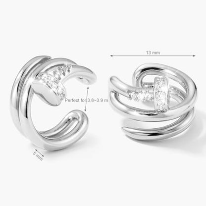 Cubic Zirconia Nail Ear Cuff Non-Piercing Cartilage Earrings | 14K Gold Plated No-Pierce Helix Cuff, Edgy & Minimalist Fashion, Jewelry Gift, Single Ear Cuff (Not a Pair) - color: White Gold