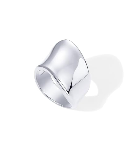 PAVOI 14K Gold Plated Chunky Statement Ring for Women | Stainless Steel Hypoallergenic Wide Stackable Rings - color: White Gold