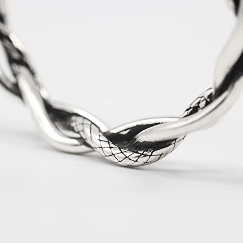 Innocence S925 Silver-Plated Antique Wide Feather Cuff Bracelet For Men Women Adjustable Retro Twisted Feathers Bracelets Gift Jewelry - color: Thin Braid