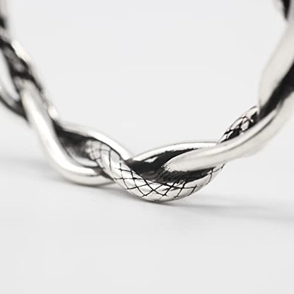 Innocence S925 Silver-Plated Antique Wide Feather Cuff Bracelet For Men Women Adjustable Retro Twisted Feathers Bracelets Gift Jewelry - color: Thin Braid