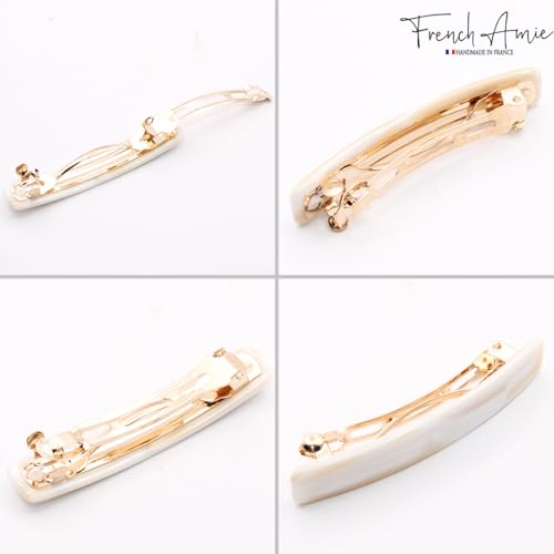 French Amie Bar Small 2 1/4 Inch Cellulose Acetate Hair Barrette | Handmade Cellulose Acetate Rectangular Shape For Women Girls Teens Everyday Style - color: Ivory