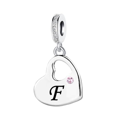 KunBead Initial A-Z Letter Pink Heart Alphabet Birthday Dangle Love Charms Compatible with Pandora Charm Bracelet for Auntie Friend Sister Mom Daughter Nana Granddaughter Wife - style: Letter F