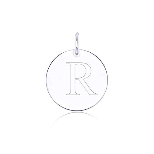 Sterling Silver Mini Initial Disc Round Charm Pendant for Women - color: R