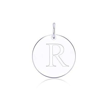 Sterling Silver Mini Initial Disc Round Charm Pendant for Women - color: R