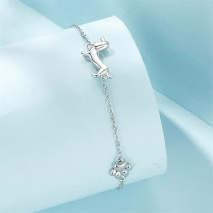 925 Sterling Silver Adjustable Bracelet for Women Jewelry Gifts - color: Silver dachshund
