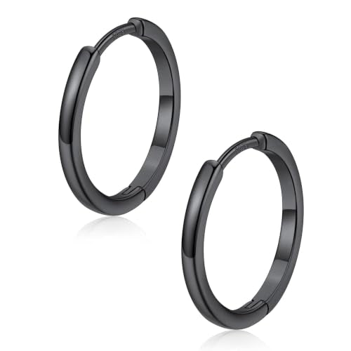 FaithHeart 925 Sterling Silver Post Huggie Hoop Earrings for Women 8-20mm | Silver/Black/Gold/Rose Gold Small Hoop Earrings, Hypoallergenic Lightweight Cartilage Huggie Earrings, Gift Box - color: Black, size: 16mm