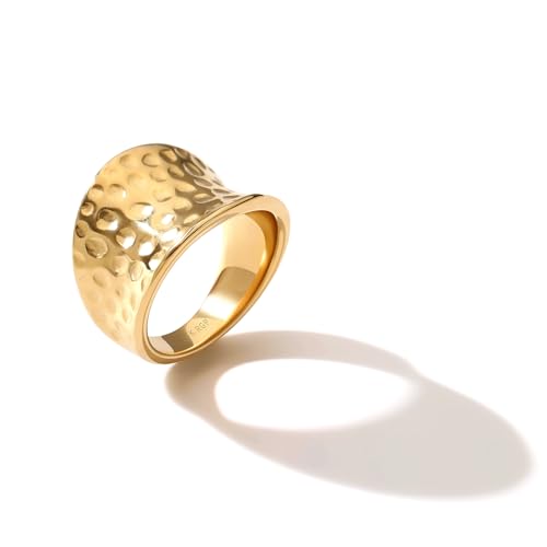 Wide Statement Hammered Band Rings for Women and Men，High 14K Gold Plated Polish Large Thumb Index Full Finger Rinds Size 5-10（Gold and Silver） - color: Gold