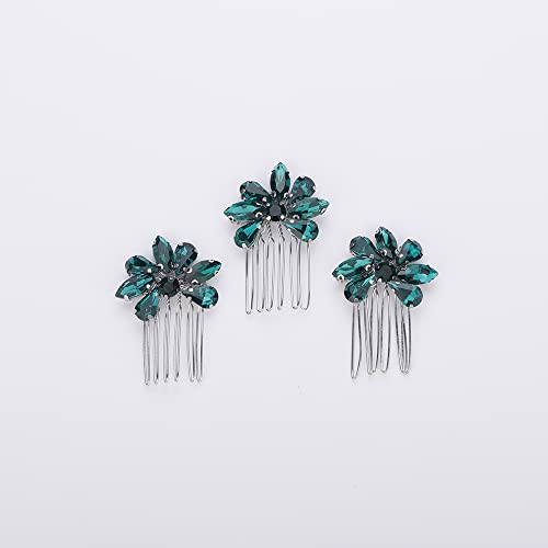 Teyglen Simple Rhinestones Crystal Bride Wedding Hair Comb Set Handmade Red Green Black Crystal Side Hair Combs Bridal Hair Jewelry Set for Women Bride Girls (Malachite Green) - color: Malachite Green