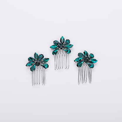 Teyglen Simple Rhinestones Crystal Bride Wedding Hair Comb Set Handmade Red Green Black Crystal Side Hair Combs Bridal Hair Jewelry Set for Women Bride Girls (Malachite Green) - color: Malachite Green