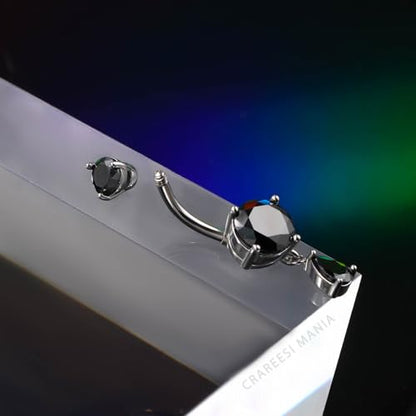Belly Button Ring Dangle Belly Rings 316L Surgical Steel Belly Button Piercing Jewelry Teardrop Navel Ring for Women - color: Silver-Black CZ-10mm