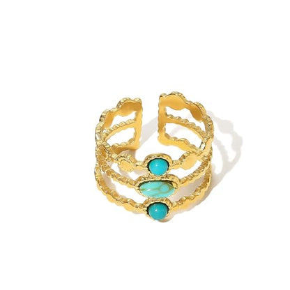Todenb Turquoise Ring for Women，Gold Western Turquoise Open Ring Boho Stainless Steel Moon and Star Band Wrap Knuckle Rings Western Country Fashion Jewelry Accessories - color: oval