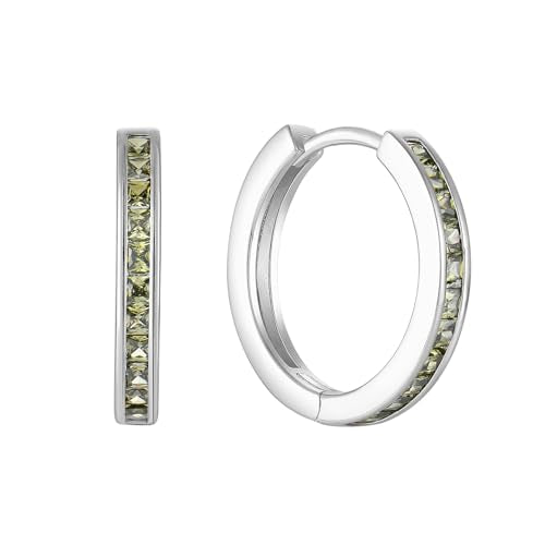 Starchenie Huggie Hoop Earrings for Women 925 Sterling Silver Princess Cut Birthstones Jewelry Gift - color: 08-Peridot-Aug
