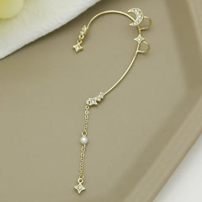 Crystal Ear Cuffs Non Pierced Ear Wrap Earrings Rhinestone Zircon Star Moon Earrings Bridal Wedding Jewelry for Women