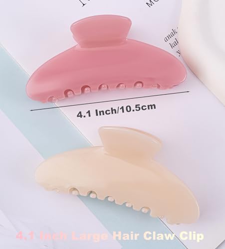 2 Pack Acetate Hair Claw Clips for Women 4 Inch Large Claw Hair Clips for Thin to Thick Hair - color: Pear White+Light Pink