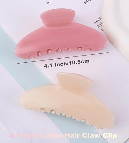 2 Pack Acetate Hair Claw Clips for Women 4 Inch Large Claw Hair Clips for Thin to Thick Hair - color: Pear White+Light Pink