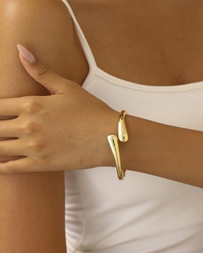 Bangle Bracelets for Women | 14K Gold Plated Trendy Wide Bracelets | Hinged Arm Cuff Bangles Chunky Bracelet for Women - color: Style E-Gold Plated Bangles