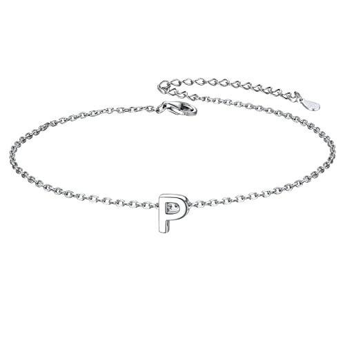 ChicSilver Initial Bracelet for Women 925 Sterling Silver Letter Initial Bracelet Dainty Personalized 26 Alphabet Jewelry Gifts for Birthday Anniversary Wedding - style: P