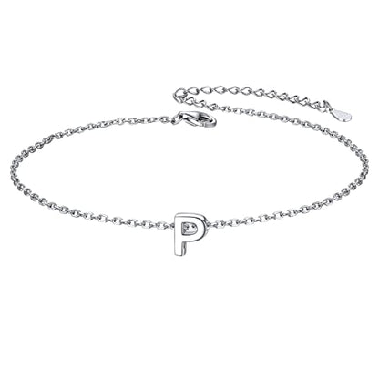 ChicSilver Initial Bracelet for Women 925 Sterling Silver Letter Initial Bracelet Dainty Personalized 26 Alphabet Jewelry Gifts for Birthday Anniversary Wedding - style: P