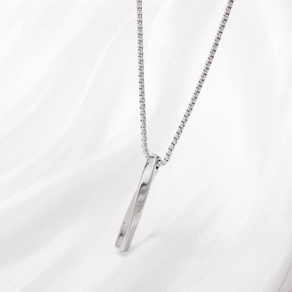 18K Gold Plated Minimalist Twisted Bar Pendant Necklace for Men and Women, Sleek Geometric Vertical Stick Jewelry with Stainless Steel Box Chain, Modern Unisex Design in White Gold Finish