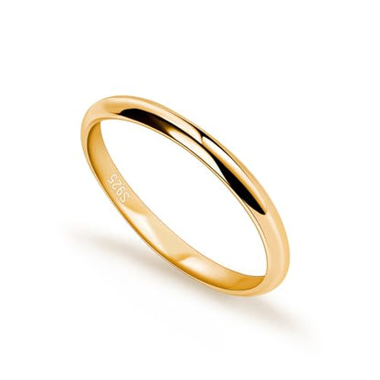 Dankadi Simple Fashion S925 Sterling Silver Ring Smooth Plain Dome Comfort Solid Silver Wedding Ring For Men & Women 3.5 mm 3-13# 24k Real Gold Plated Jewelry - color: 2MM Gold