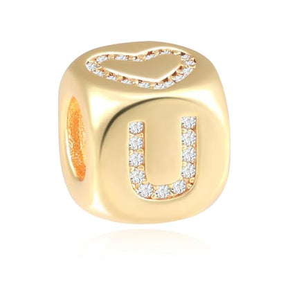 Letter Charms for Necklace and Bracelets,14K Gold Plated Women's Bead Charms, A-Z Alphabet Initial Beads Name Pendant DIY Jewelry Birthday Gift for Women - style: Charm-U