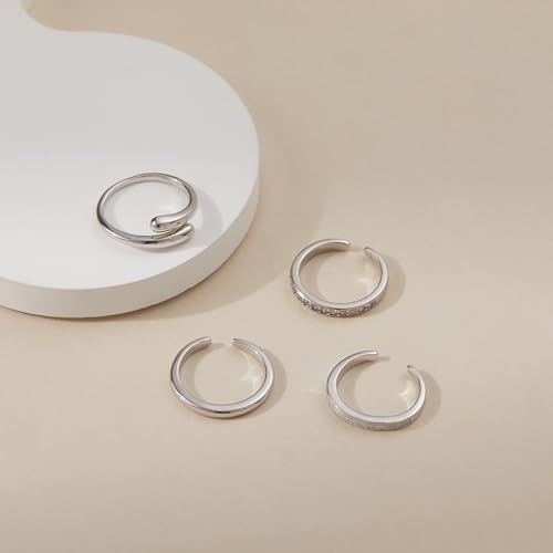 LOFITOR 4PCS Toe Rings for Women Gold Adjustable 14K Gold Filled Toe Ring Set Simple Cute Thin Band Hawaiian Beach Summer Foot Jewelry Waterproof Gold Toe Rings - style: Opal Silver