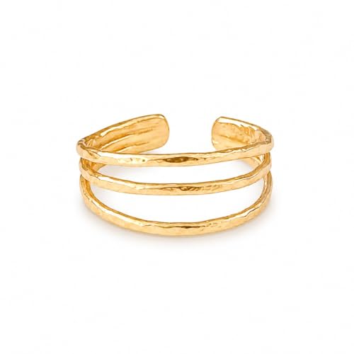 Gold Plated Toe Ring for Women, Adjustable Open Band, Handmade | Fits Toe, Knuckle or Pinky Ring | One Size Fits Most | Comfortable to Wear | Minimalist Style | Water Resistant - color: Triple Band Thin