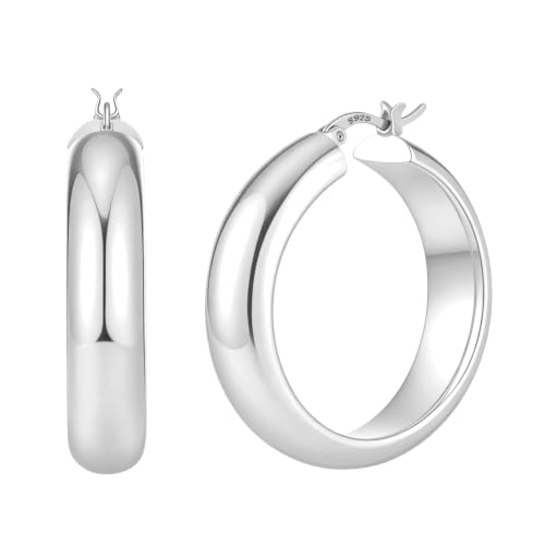 8mm Wide Gold Hoop Earrings for Women Hypoallergenic 925 Sterling Silver post Lightweight Large 14k Chunky Gold Hoop Earrings for Women 20/30/40/50/60mm - color: silver 30mm