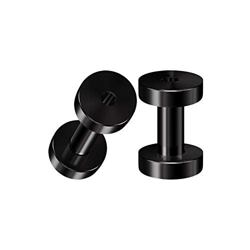 Pair of 316L Surgical Steel Black Anodized Screw-fit Piercing Jewelry Ear Stretching Lobe Plugs flesh Tunnel Earring - style: A05 2Pcs 8g (3mm)