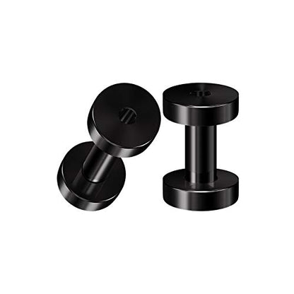 Pair of 316L Surgical Steel Black Anodized Screw-fit Piercing Jewelry Ear Stretching Lobe Plugs flesh Tunnel Earring - style: A05 2Pcs 8g (3mm)