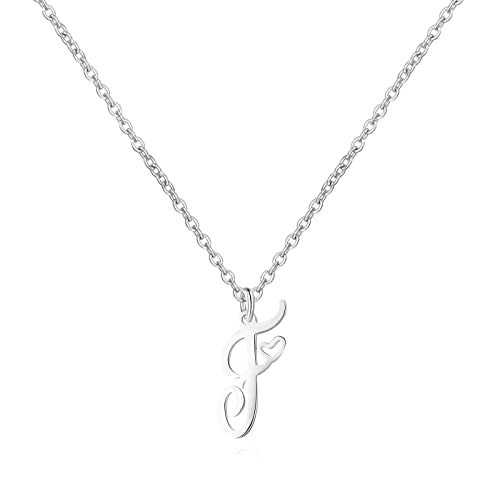 Gold Heart Initial Necklaces for Women, Minimalist Initial Heart Necklaces for Her, Dainty Alphabet Letter Pendant Necklaces Gift Jewelry - color: Silver, style: F