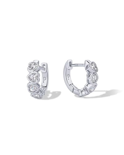 PAVOI 14K Gold Plated Huggie Earrings for Women - Gold Earrings Hoops with Heart Shaped Cubic Zirconia - Hypoallergenic Cartilage Trendy Fashion Huggie Hoop - Dainty Romantic Everyday Jewelry - color: White Gold