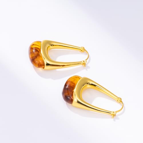 Acrylic Gold Hoop Earrings Chunky Statement Dangle Drop Huggie Earring Colorful Resin Jewelry for Women - color: Amber