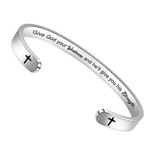 Btysun Bracelets for Women Mothers Day Bracelet Gifts from Daughter Inspirational Gifts for Women Graduation Gifts for Her Motivational Birthday Cuff Bangle Friendship Personalized Mantra Jewelry… - style: Give God your Weakness and he'll give you his Str