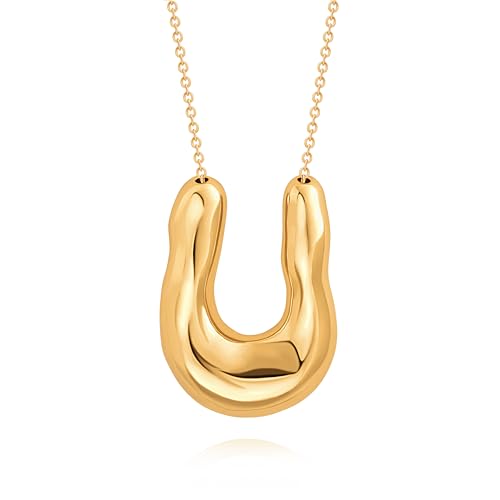 PEARLADA 18k Gold Plated Chain Long Necklace, Boho Sweater Necklace for Women, Geometric Pendant Y Necklace - color: Horseshoe