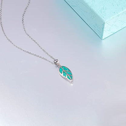 CiNily Opal Leaf/Flower Pendant Necklace for Women Silver Plated Jewelry Gift - color: green