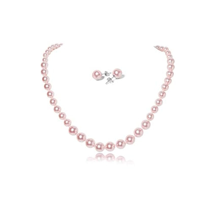 Pearl Necklace and Earring Set for Women Costume Jewelry Set | Elegant Outfit Matching, Wedding Bridesmaid Prom Gifts - style: Pink 18 inches